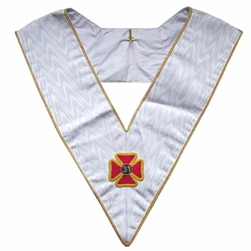 Riaz Impex Masonic Collars 30th Degree Scottish Rite Collar – White Moire with Gold Borders