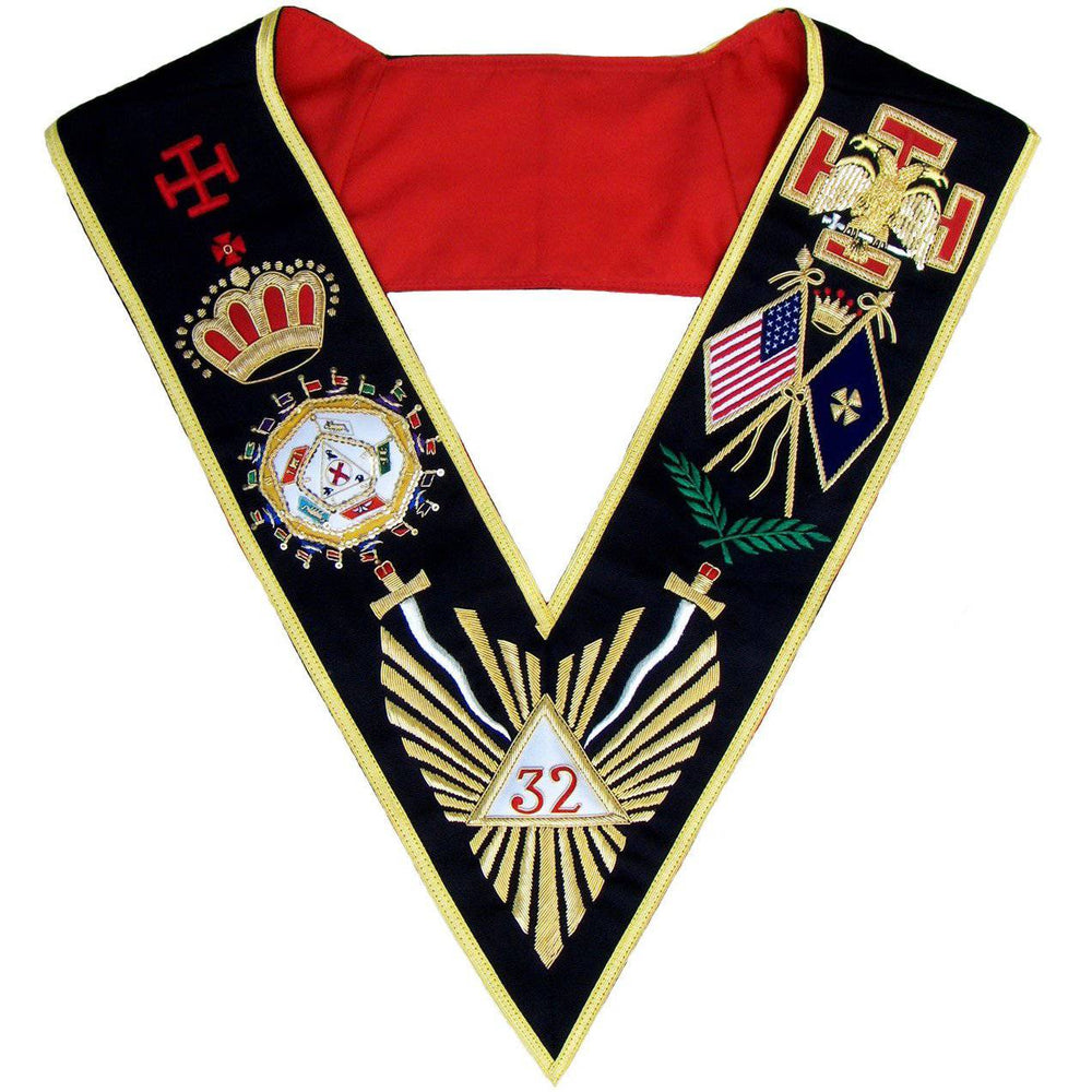 Riaz Impex Masonic Collars 32nd Degree Scottish Rite Collar – Black Moire Gold Braid