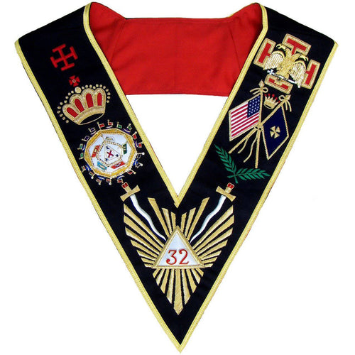 Riaz Impex Masonic Collars 32nd Degree Scottish Rite Collar – Black Moire Gold Braid