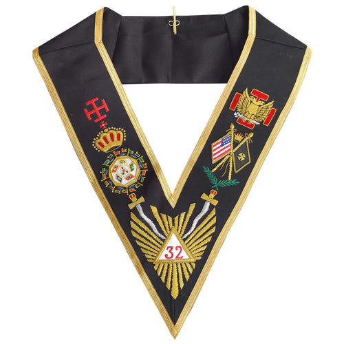 Riaz Impex Masonic Collars 32nd Degree Scottish Rite Collar – Gold Braid With Black Backing