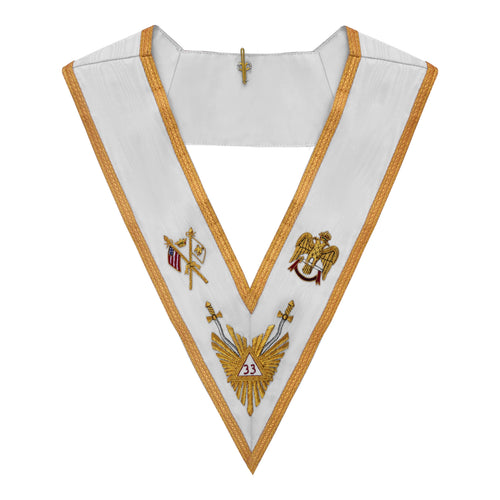 Riaz Impex Masonic Collars 33rd Degree Scottish Rite Collar – White Ribbon with Gold Bullion Embroidery
