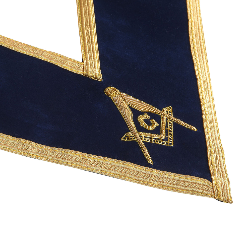 Riaz Impex Masonic Collars Master Mason Blue Lodge Collar – Dark Blue Velvet with Gold Braid Borders