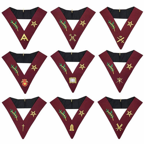 Riaz Impex Masonic Collars Officers Scottish Rite Officer Collar Set – Maroon Machine Embroidery