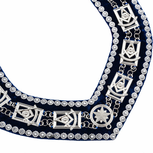 Riaz Impex Masonic Collars Past Master Blue Lodge Chain Collar – Blue Backing with Silver Rhinestones