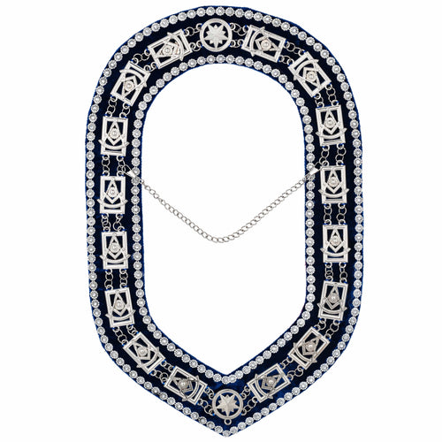 Riaz Impex Masonic Collars Past Master Blue Lodge Chain Collar – Blue Backing with Silver Rhinestones