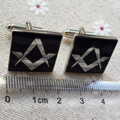 Riaz Impex Masonic Cufflinks & Studs Masonic Square Cufflinks – Black & Silver