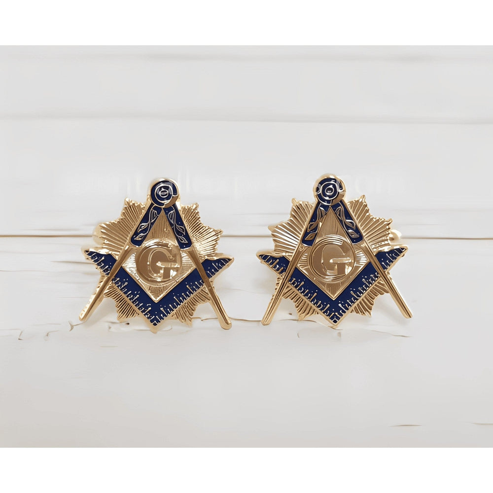 Riaz Impex Masonic Cufflinks & Studs Master Mason Cufflinks – Gold & Blue
