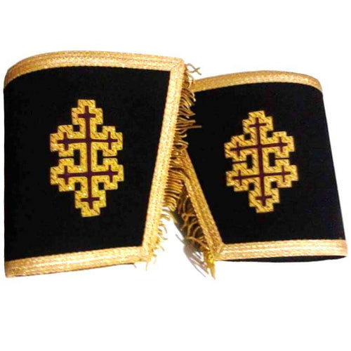 Riaz Impex Masonic Gauntlets & Cuffs 33rd Degree Scottish Rite Cuff – Black with Cross Bullion Embroidery with Fringe