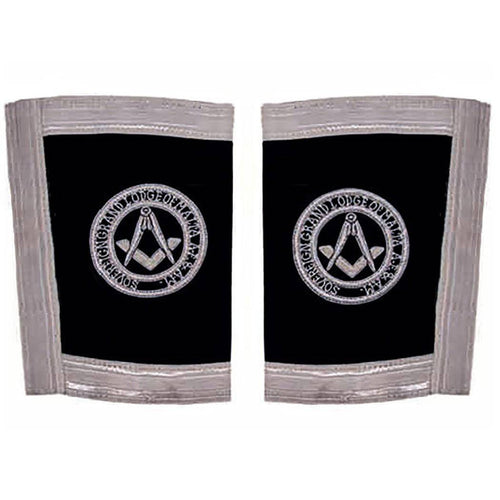 Riaz Impex Masonic Gauntlets & Cuffs Grand Officers Malta Regulation Cuff – Black with Silver Hand Embroidery