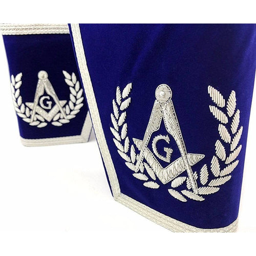 Riaz Impex Masonic Gauntlets & Cuffs Master Mason Blue Lodge Cuff – Dark Blue & Silver Hand Embroidery
