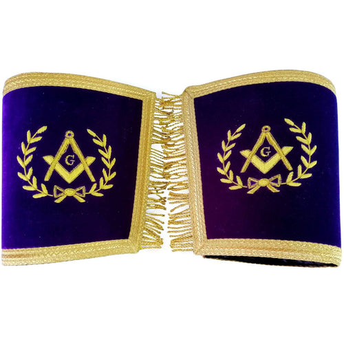 Riaz Impex Masonic Gauntlets & Cuffs Master Mason Blue Lodge Cuff – Dark Blue with Gold Bullion Embroidery with Fringe
