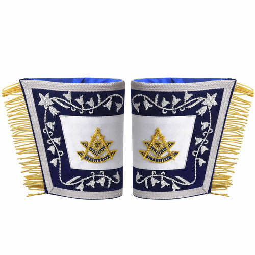 Riaz Impex Masonic Gauntlets & Cuffs Past Master Blue Lodge Cuff – Dark Blue & Silver with Fringe