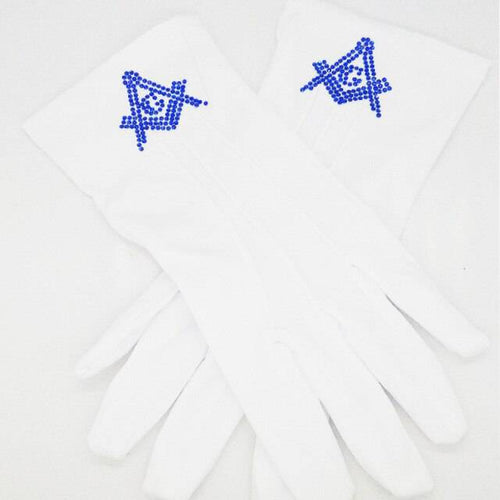 Riaz Impex Masonic Gloves blue glove Master Mason Blue Lodge Gloves – Polyester With Square and Compass G Rhinestone