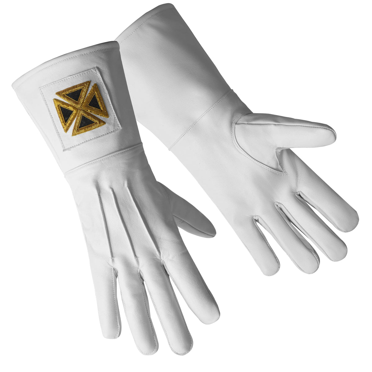 Riaz Impex Masonic Gloves English Knights Templar Gauntlet – Leather Hand Embroidery Emblem