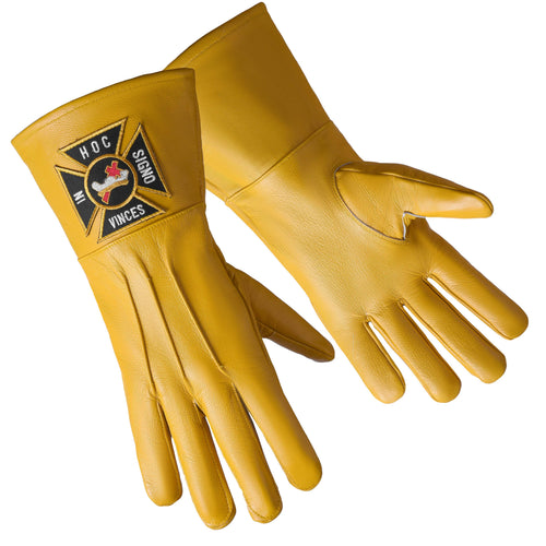 Riaz Impex Masonic Gloves English Knights Templar Gauntlet – Yellow Leather