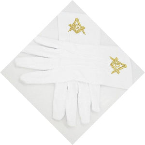 Riaz Impex Masonic Gloves gold glove Master Mason Blue Lodge Gloves – Polyester With Square and Compass G Rhinestone