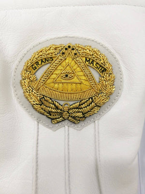 Riaz Impex Masonic Gloves Grand Master Blue Lodge Gloves – White Leather with Gold Hand Embroidered Emblem