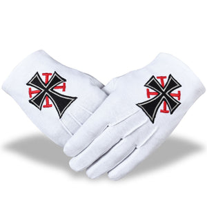 Riaz Impex Masonic Gloves Knights Templar Gloves – Cotton With Black Cross