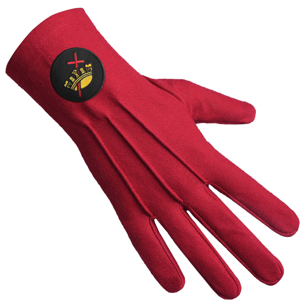 Riaz Impex Masonic Gloves Knights Templar Gloves – Red Cotton With Black Patch