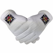 Knights Templar Gloves – White Cotton Machine Embroidered Emblem