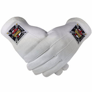 Riaz Impex Masonic Gloves Knights Templar Gloves – White Cotton Machine Embroidered Emblem