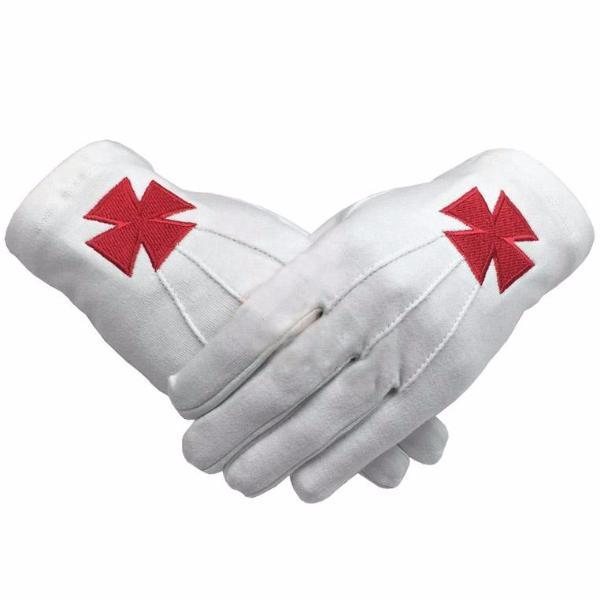 Riaz Impex Masonic Gloves Knights Templar Gloves – White Cotton with Red Nordic Cross