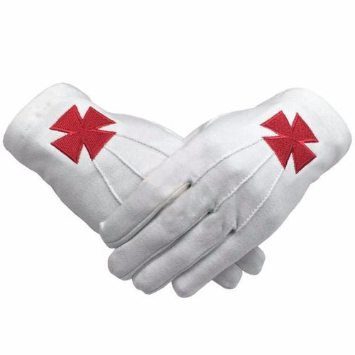 Riaz Impex Masonic Gloves Knights Templar Gloves – White Cotton with Red Nordic Cross