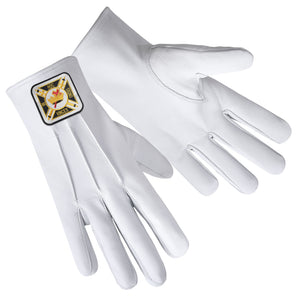 Riaz Impex Masonic Gloves Knights Templar Gloves – White Leather With Square Patch