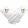 Master Mason Blue Lodge Gloves – Cotton with Yellow and Blue Square & Compass