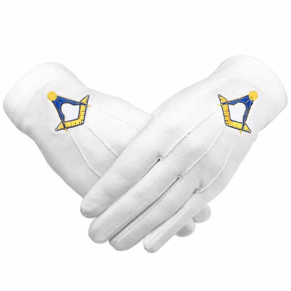 Riaz Impex Masonic Gloves Master Mason Blue Lodge Gloves – Cotton with Yellow and Blue Square & Compass
