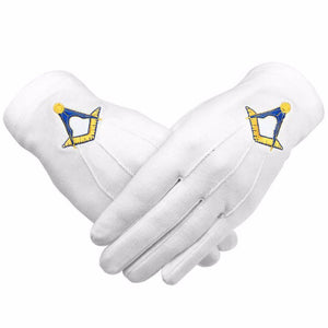 Riaz Impex Masonic Gloves Master Mason Blue Lodge Gloves – Cotton with Yellow and Blue Square & Compass