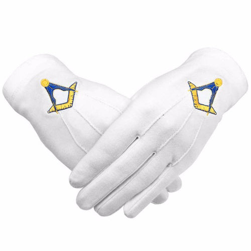 Riaz Impex Masonic Gloves Master Mason Blue Lodge Gloves – Cotton with Yellow and Blue Square & Compass