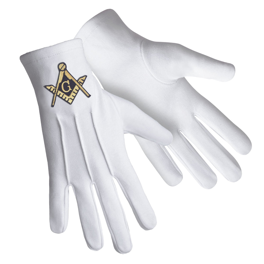 Riaz Impex Masonic Gloves Master Mason Blue Lodge Gloves – Square & Compass G White Cotton