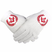 Master Mason Blue Lodge Gloves – White Cotton Machine Embroidery