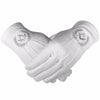 Master Mason Blue Lodge Gloves – White Cotton with Silver Square & Compass