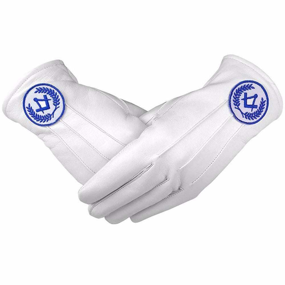 Riaz Impex Masonic Gloves Master Mason Blue Lodge Gloves – White Leather with Blue Square & Compass