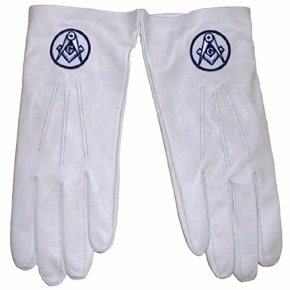 Riaz Impex Masonic Gloves Master Mason Blue Lodge Gloves – White Leather with Square & Compass G Embroidery
