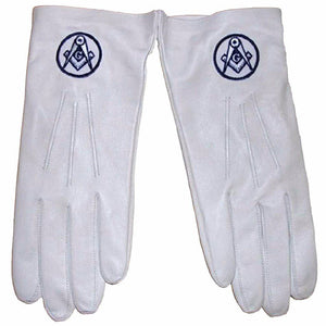 Riaz Impex Masonic Gloves Master Mason Blue Lodge Gloves – White Leather with Square & Compass G Embroidery