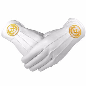 Riaz Impex Masonic Gloves Master Mason Blue Lodge Gloves – White Leather with Yellow Square & Compass