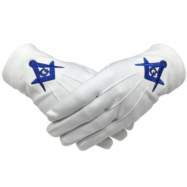 Riaz Impex Masonic Gloves Master Mason Cotton Gloves – Royal Blue Embroidery