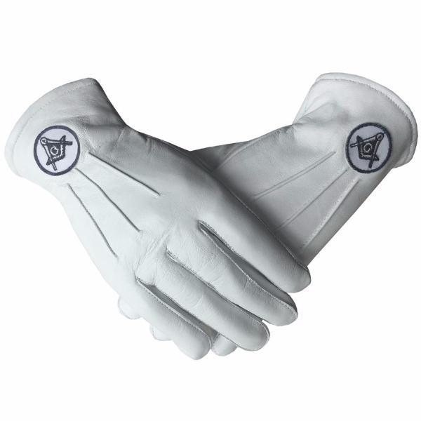 Riaz Impex Masonic Gloves Master Mason White Leather Gloves – Embroidered Emblem