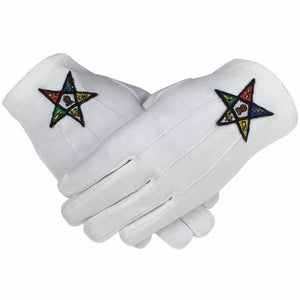 Riaz Impex Masonic Gloves OES Gloves – White Cotton Machine Embroidered Emblem