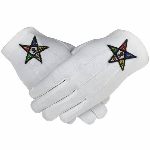 Riaz Impex Masonic Gloves OES Gloves – White Cotton Machine Embroidered Emblem