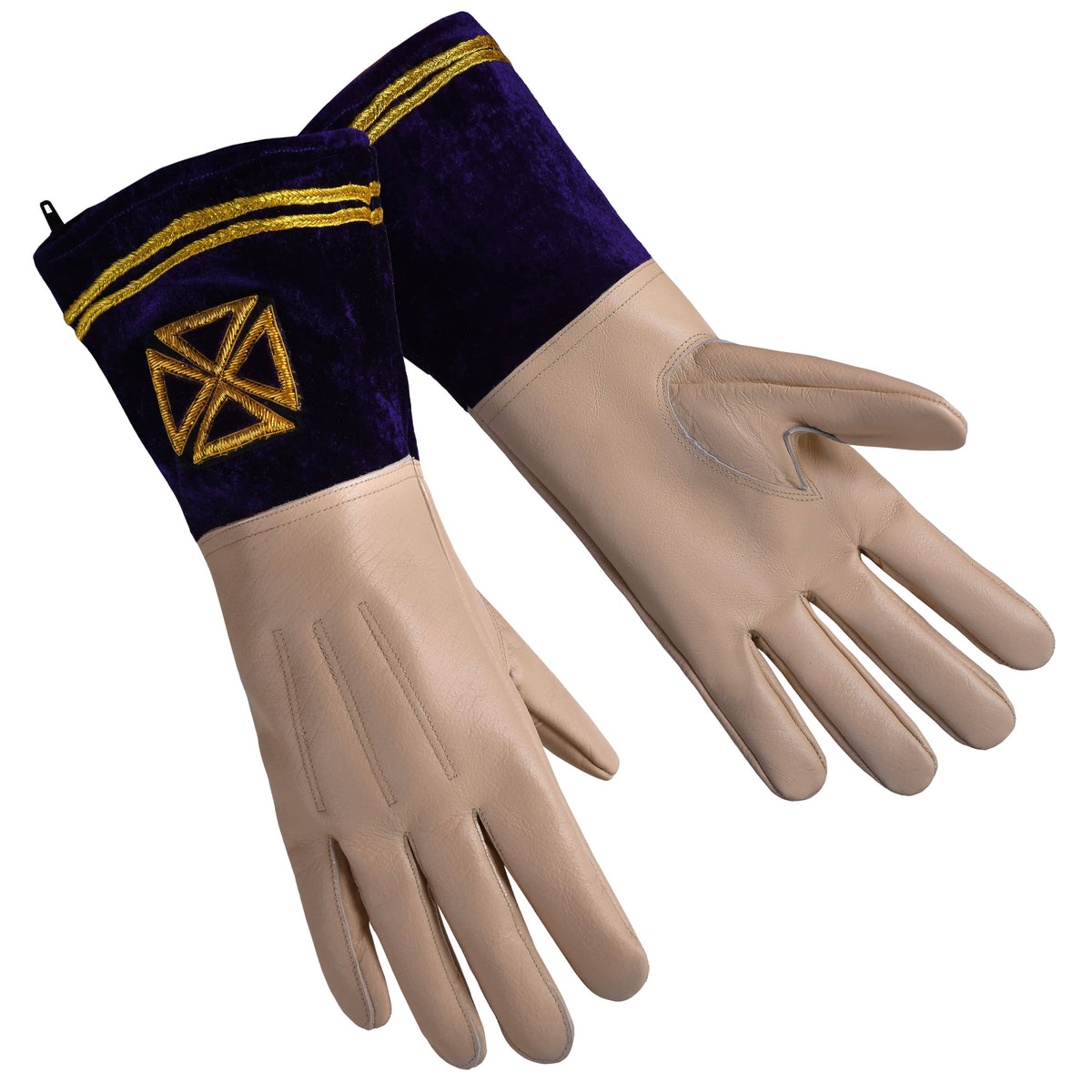 Riaz Impex Masonic Gloves Past Grand Commander English Knights Templar Gauntlet – Leather & Purple Velvet