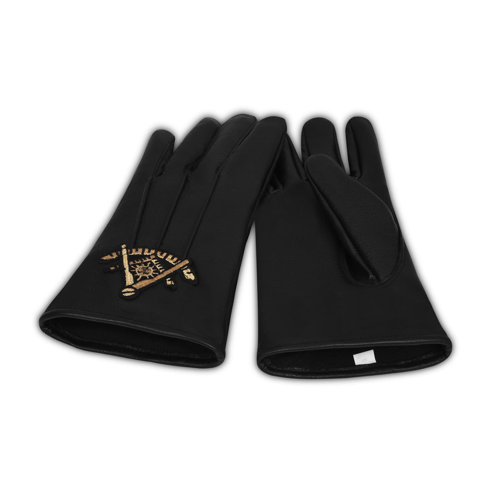 Riaz Impex Masonic Gloves Past Master Blue Lodge Gloves – Black Leather With Gold Emblem