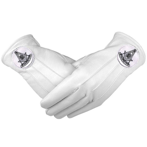 Riaz Impex Masonic Gloves Past Master White Leather Gloves – Black Embroidery