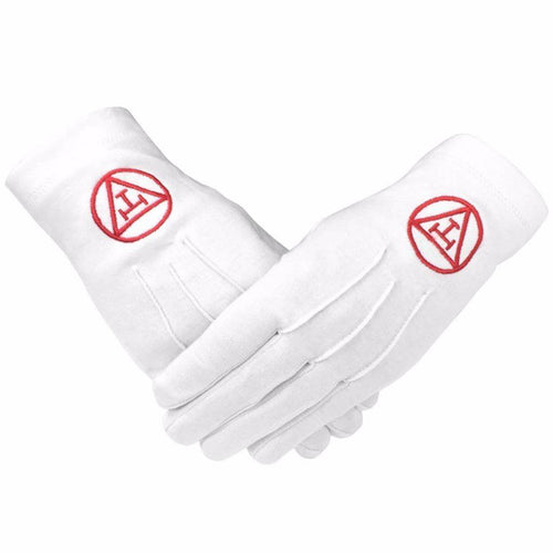 Riaz Impex Masonic Gloves Royal Arch Chapter Gloves – White Cotton with Red Triple Tau Insignia