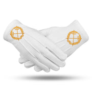 Grand Sentinel Blue Lodge Gloves – Gold Embroidery White Cotton