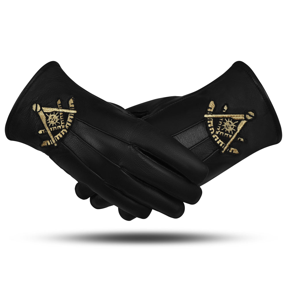 Riaz Impex Masonic Gloves S Past Master Blue Lodge Gloves – Black Leather With Gold Emblem