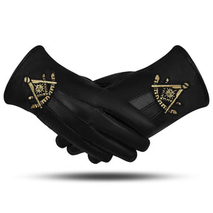 Riaz Impex Masonic Gloves S Past Master Blue Lodge Gloves – Black Leather With Gold Emblem